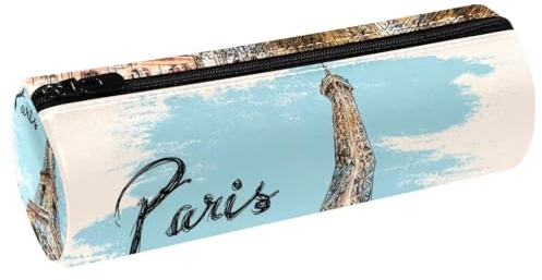 VAPOKF Trousse à crayons en cuir avec motif Tour Eiffel de Paris dessinée à la main pour ranger des stylos, des pièces de monnaie, des cosmétiques, des cosmétiques, des fournitures de bureau, des