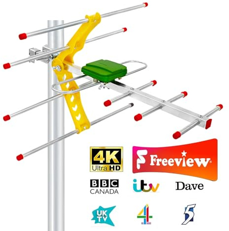 Outdoor TV Antenne Lange Reichweite - Digitale Freeview HD Antenne für 4K/1080P, Starker VHF/UHF Empfang, Wetterfeste Antenne für Dachboden oder Dach, inklusive 10m Koaxialkabel (kein Pol)