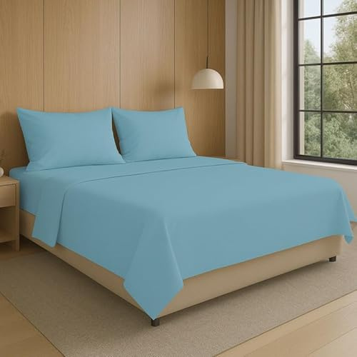 NARCISO - Completo Lenzuola Matrimoniali 4 Pezzi Tinta Unita Embossed, Set Lenzuola Matrimoniali in Microfibra Traspirante ed Anallergica, Biancheria da Letto Made in Italy (Celeste Polvere)