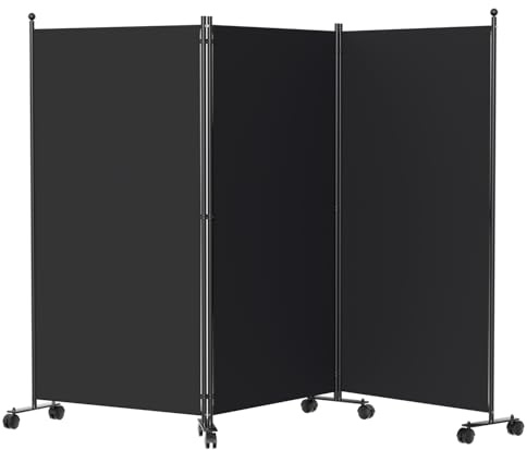 Monucep Paravent Raumteiler 263x181x30cm, 3 Teilig klappbar Freistehend Trennwand auf Rollen und Bremsen, Umkleide Sichtschutz Wand Raumtrenner, Stellwand für innen Outdoor Garten Büros, Dunkelgrau