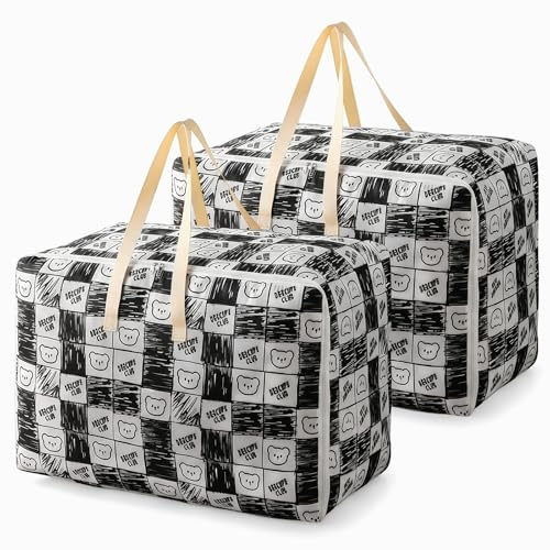 Luxvara 2 Pezzi Borse di Stoccaggio, Borsa Portaoggetti Grande, Borse Stoccaggio con Cerniera, Impermeabile Oxford Stoccaggio Organizzatore Sacchetto per Biancheria da Letto Piumone (Nero)
