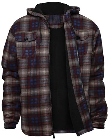 EQWIGKEIT Chaqueta de leñador para hombre, a cuadros, camisa térmica de leñador, forro polar, chaqueta de entretiempo, cálida con capucha, chaqueta de invierno, deportiva, chaqueta de invierno, A6