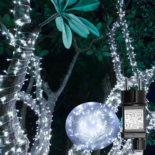 Daromigo LED lichterkette außen 10m 100LEDs lichterketten mit Stecker IP44 Wasserdicht Strom Lichterkette Außen Innen für Weihnachten Ostern Halloween Hochzeit Party Kaltweiß,Klarer Kabel