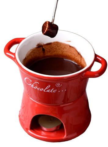 Quorvex Taza De Fondue De Chocolate - Fondue De Cerámica para Derretir Chocolate con Tenedor Multifuncional | Juego De Taza De Quesos De Cerámica para Postres Y Reuniones Familiares