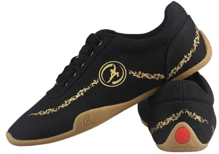 SXTYYH Tai Chi Lightweight Kung Fu Shoes Martial Arts for Women and Men with Beef Tendon Anti-Slip Bottom, Canvas Practice Taekwondo Shoes(Black,5 UK)