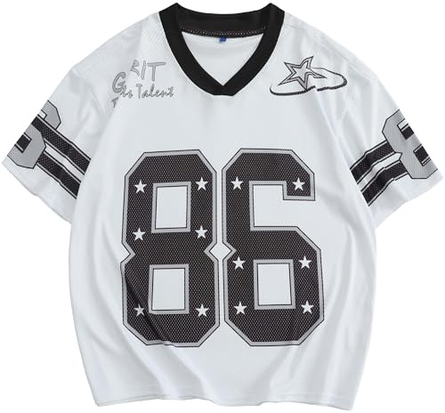 Zaitun Herren Jersey Y2k Grafik Vintage T-Shirt Football Trikot Oversized V-Ausschnitt Kurzarm Sportshirt Sommer Casual Streetwear Oberteile