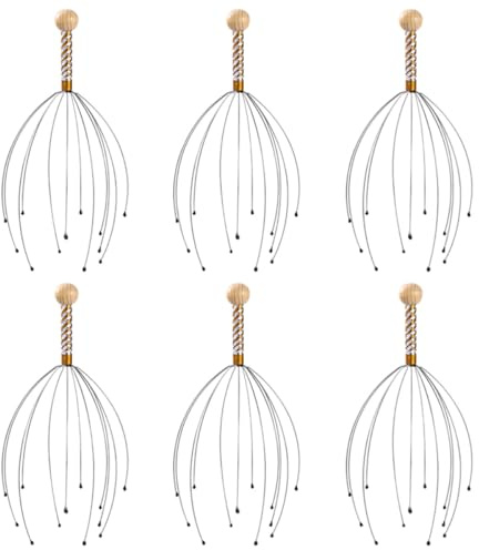 HOMSFOU Masajeador de Cabeza Portátil con Puntas Suaves de Acero y Madera para Alivio del Estrés y Relajación Profunda Color Aleatorio