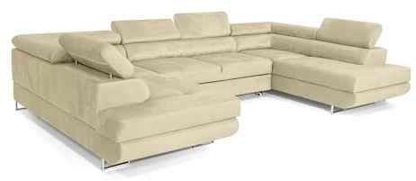 COMFORTINO FURNITURE Ecksofa mit Schlaffunktion Big PASTI U-Form, Sofa Couch mit Bettkasten, 3-Sitzer Eckcouch, Schlafsofa für Wohnzimmer, Big Sofa Couch mit Schlaffunktion (Beige)