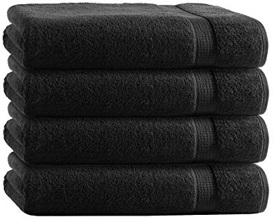 Class Home Collection Frottee Handtücher 50x100 cm – 4er Set Handtuch – Besonders weiche & saugfähige Handtücher aus 100% Baumwolle mit Aufhänger – Schwarz