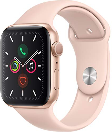 Apple Watch Series 5 44 mm (GPS) – Goldfarbenes Aluminiumgehäuse mit rosa Sportarmband (Renewed)