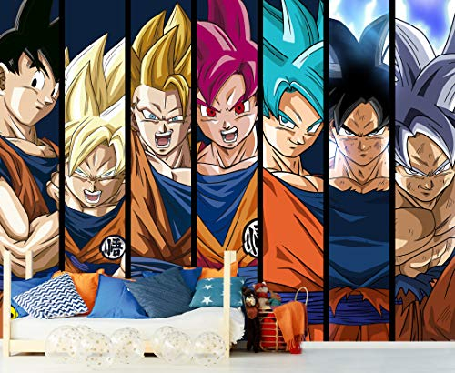 Oedim Fotomural Vinilo Adhesivo Dragon Ball Super Formas Goku, Producto Oficial, Vinilo Adhesivo Decorativo para Habitaciones, decoración para Paredes, DBS