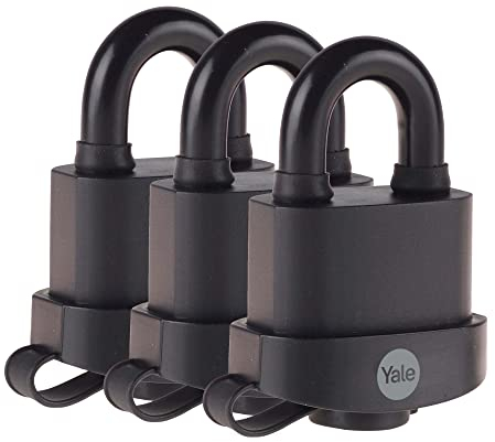 Yale Y220B/51/118/3 Lucchetto con Chiave, Nero, 3 Pack