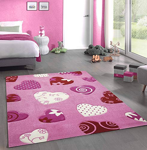 CARPETIA Kinderteppich Spielteppich Babyteppich Mädchen Herz rosa pink Größe 120 cm Rund