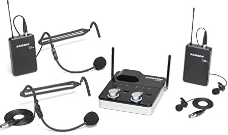 Samson Concert 288m Presentation Dual-Channel UHF Funk-System – 2 CB88 Beltpack mit Lavalier & Headset, 90 m Reichweite, True-Diversity Tisch-Empfänger für Präsentationen, Gottesdienste & Q&A