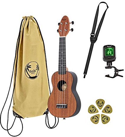 Ortega Guitars Sopran Ukulele Linkshänder – Akustisch – Keiki K2 Series – Inklusive Zubehör – Mahagoni, ABS, Natur (K2-MAH-L)