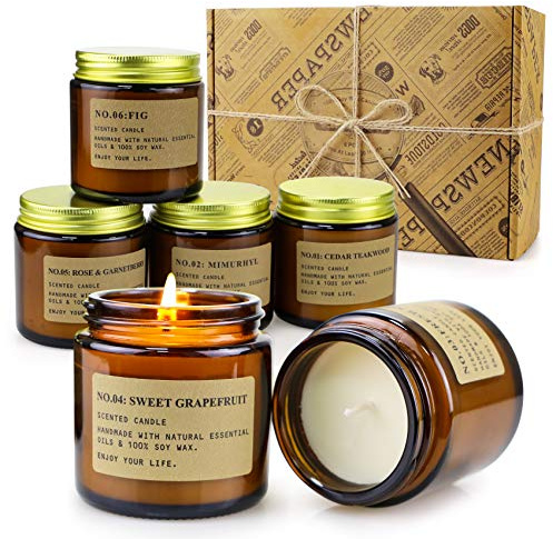 6 Pack Candles for Home Scented Aromatherapy Candle Gift Set for Women Soy Wax Long Lasting Amber Jar Candles Gift for Birthday Mother's Thanksgiving Day Present