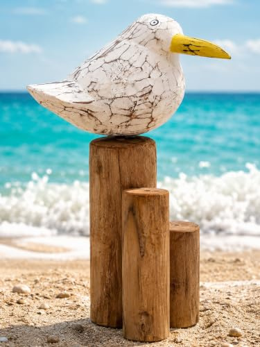 Pommerntraum ® | Maritime Gartendekoration Möwe auf Poller Möve Vogel Holzpoller Dalbe Naturdekoration aus Holz (Möwe auf Poller)