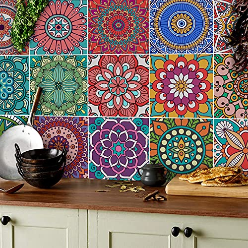 ANHUIB 18 Pcs Stickers Carrelage pour Cuisine,Étanches Sticker de Carrelage Salle de Bain,Sticker Escalier Intérieur Coloré,Autocollant de Carreaux Adhésif,DIY Autocollant Carreaux de Mosaïque,15x15cm