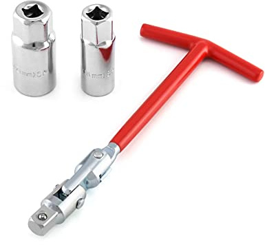 QWORK Llave de enchufe de bujía, universal, mango en T, instalador removedor de 6 mm y 21 mm