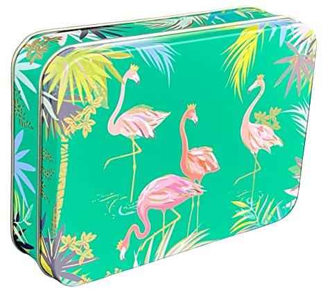 Geschenkdose Design Sara Miller - Liebevoll gestaltete rechteckige Bonbondose - Motiv Flamingo - Bonbondose, Keksdose, Blechdose - Maße (L x B x H) 14,2 x 10,1 x 3,7cm
