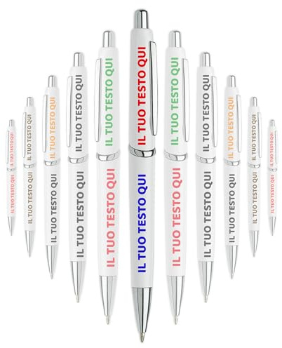 Mr Pubblicità Penna a Sfera Personalizzabile, Penna a Sfera Personalizzata, soft touch, nome, logo o messaggio con 2 stampe (30, Bianco)