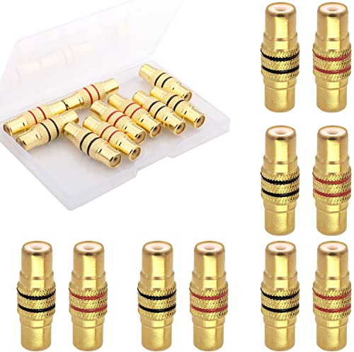 RUNCCI-YUN 10 Pezzi adattatori placcati in oro per audio video RCA femmina a RCA femmina, accoppiatori A/V audio e video in metallo (oro)