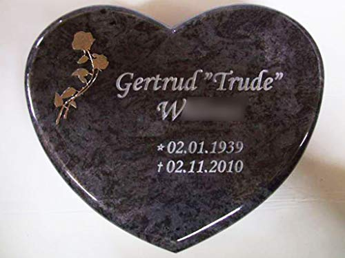 designgrab OrioL105-50x40x10 cm Liegestein Grabherz aus Granit Orion inkl. Beschriftung von Vor- und Nachname sowie Geburts- und Sterbedatum