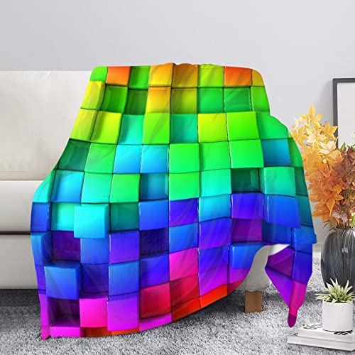 Kuiaobaty Bunte quadratische weiche Decken Überwürfe für Sofa, Couch, warme, gemütliche Tagesdecken für Einzelbett, abstrakte Regenbogenfarben, Decken für den Winter