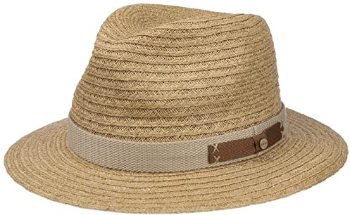 Stetson Decato Traveller Raffiahut Naturfarbener Eleganter Sonnenhut mit Garniturband Damen Herren Frühjahr Sommer Natur L (58-59 cm)