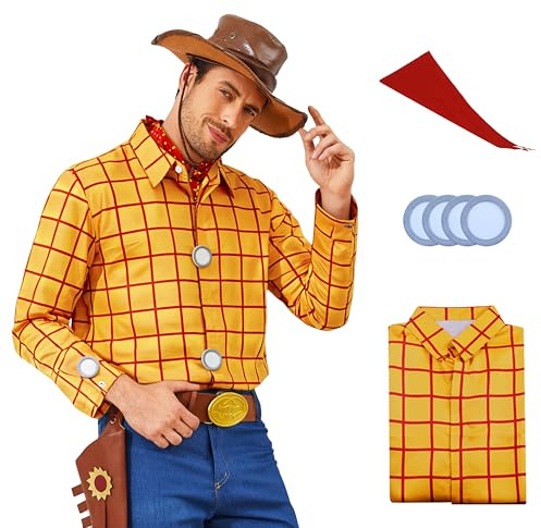 AYYOHON Chemise Woody Cowgirl Jessie Costume pour homme à carreaux boutonné à manches longues Haut décontracté L