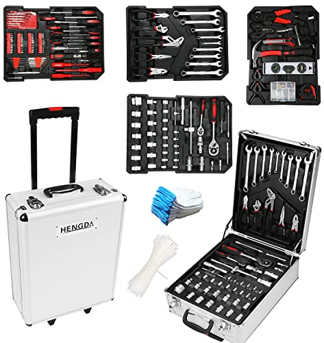 Ansobea Werkzeugkoffer 1031 teilig,Werkzeugkoffer Trolley mit Ratschenschlüssel und Schraubendreher,4 Lagen Werkzeug Set Werkzeugkoffer mit Rollen 52 x 35 x 20 cm