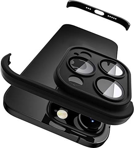 Muigi für iPhone 14 Pro kameraschutz mit Silikon Bumper Hülle, Rahmenloses Dünn/Slim Lightweight Case, HD Tempered Glass Camera Schutz Handyhülle Cover Folie Zubehör,Schwarz