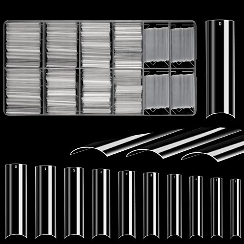 JUSTOTRY 700 Pcs No C Curve Nageltips Klar,Sehr Lang XXL Nagel Tips Set,Full Cover Nail Tips Square für Frauen,Acryl Künstliche Nägel Tunnel Tips Nägel für Nails Art and DIY French Nail Designs