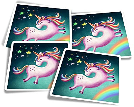 Vinyl Square Stickers (Set of 4) 10cm - Unicorn Star Rainbow for Laptops, Tablets, Luggage, Scrap Booking, Fridges #60880