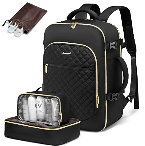 LOVEVOOK Handbagage ryggsäck flygplan, reseryggsäck dam stor 40 L, resa ryggsäck med skofack, laptopryggsäck 17,3 tum med laptopfack, affärsryggsäck vattentät för resor och arbete