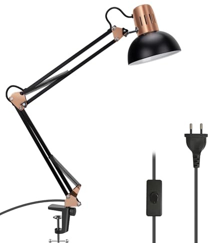 Milpoel Schreibtischlampe, LED Tischlampe, E27 Fassung, Klassisches Design, Verstellbarer Arm (Schwarz)