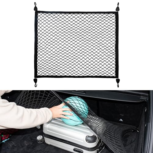 VEHIRIE Kofferraumnetz Gepäcknetz Auto, 80 x 60 cm Erstreckt Sich auf 180 x 120 cm, Universal Auto Netz mit 4 massiven Haken, Super Elastisch Kofferraum Netz Organizer, Gepäckschutznetz