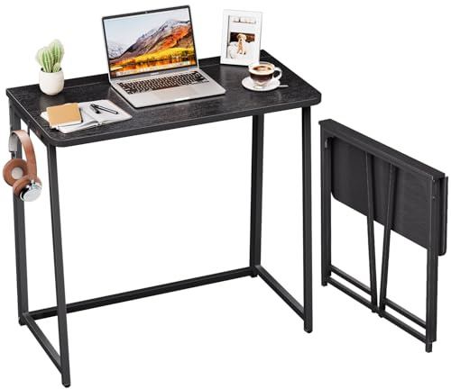 WOHOMO Kleiner Schreibtisch Klappbar 80 cm, Klappschreibtisch für Kleine Räume, Faltbarer Tisch Platzsparender Büro Computertisch, Schwarz