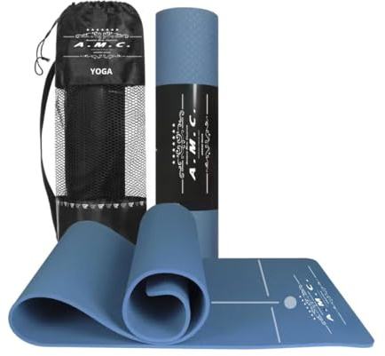 A.M.C. Tappetino Yoga in TPE Ecologioco con Doppio Strato Antiscivolo Alta Densità Materassino Tappeto Allenamento Fitness Aerobica Palestra Ginnastica Dimensione 180 x 61 cm con Custodia