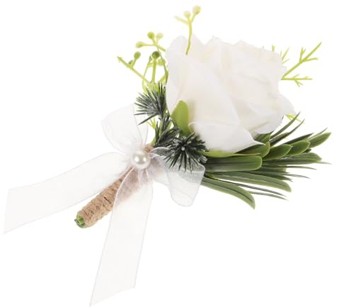 IMIKEYA Boutonnière de Fleur Artificielle Blanche pour Marié en Tissu Élégant, Solide et Sécuritaire, Décoration de Mariage pour Séances Photo et Cérémonies