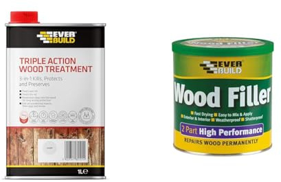 Everbuild Triple Action (Kills, Protects and Preserves) Wood Treatment – Lasting Protection & 2 Part High Performance Wood Filler That Provides a Tough Long Lasting Repair to All Wood