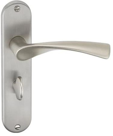 URBNLIVING Lyon Metal Lever Latch Door Handles Set Round Rose Design for Internal & External Use, Durable and Stylish, Easy Installation, Secure and Elegant for Home or Office (Satin Nickel Bathroom)