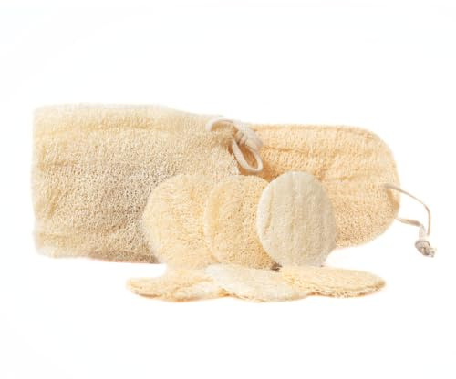 Loofah – Juego Ecológico de Lufa Egipcia Natural | Esponja Exfoliante Corporal, Guante Exfoliante Baño, Estropajo Luffa, Pack Esponjas Naturales Ducha Cuerpo