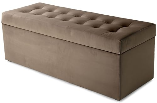 MG Design Polsterhocker 45 x 120 cm Braun mit großem Stauraum (ca. 140 L), bis 300 kg belastbar, weich mit dezentem Schimmer, pflegeleicht – Wohnbereich, Schlafraum & Flur