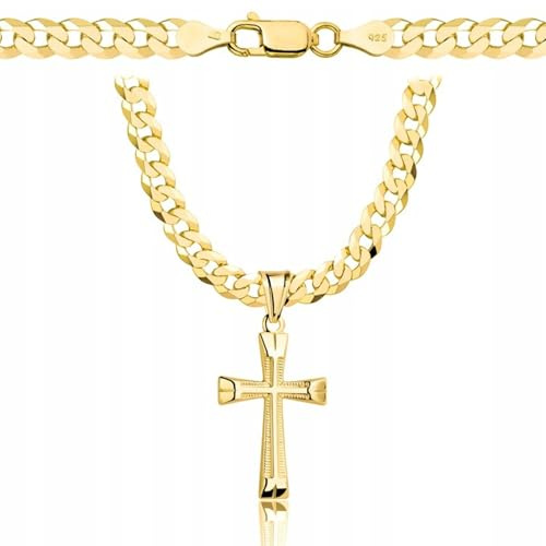 AMAR OPRAVA goldkette herren mit kreuz 585, Kette Herren 925/585 - kreuz kette herren gold 585 massiv - 5 mm, Kreuz Kette - Goldkette Kreuzkette - panzerkette gold 585