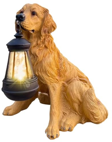 Yeory Statue de Jardin de Chiens solaires, 11x7.1x11.4 Statue de Chien de résine avec lumières LED, Mignon Statues de Jardin de Chiots Statues de Cour extérieur, Golden Retriever