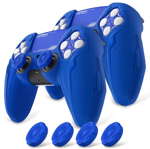 PlayVital 2 Set Silicone Case for ps5 Controller - Anti-Slip Premium Silicone Material|Futuristic CyberMech Design|Compatible with ps5 Official Charging Dock - Blue
