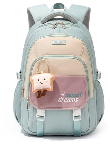 Amythe Mochilas Escolares de Niña Adolescente - Mochila Colegio Chicas 10 12 16 18 años - Mochila Grande para portátil con Bonito Colgante - Mochila de Viaje Casual Ligera e Impermeable -Verde
