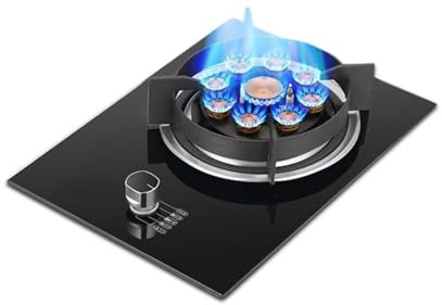 Estufa De Gas De Un Solo Quemador, Fuego Feroz Concentrado De Inyección Directa De Nueve Orificios De 5,2 KW, Rejilla For Ollas De Hierro Fundido De Vidrio Templado Negro Con Protección Contra Llamas(