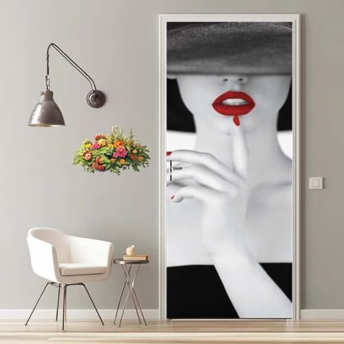 Adesivi per Porte 3D Moda Adesivi per Porte Interne, Adesivo Porta Autoadesiva Donna Trompe L'Oeil Porta Pellicola Adesiva Poster Sticker Murale Decorazione da Parete Carta da Parati 77X200cm -MT1392
